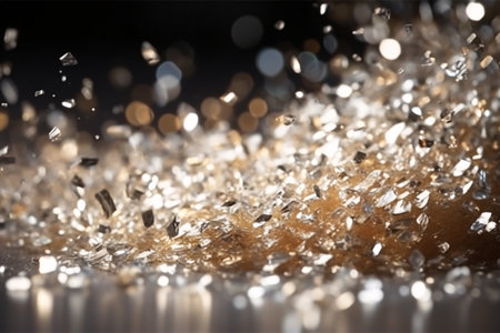 golden glittering confetti on black background. 3d renderingの素材
