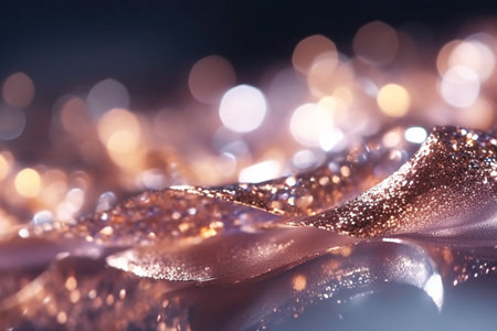 Abstract bokeh background with golden ribbon. Christmas and New Year conceptの素材