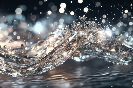 Water splash with bokeh on dark background. 3d renderingの素材