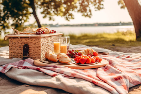 Picnic on the lake in the park on a summer day.の素材