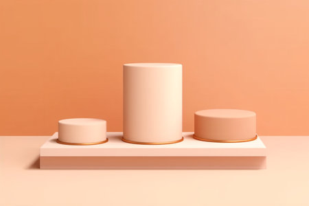 3d render of beige podium for product presentation. Abstract minimal background.の素材