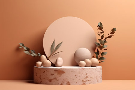 3d render of minimal abstract geometric forms. Brown podium for product presentation.の素材