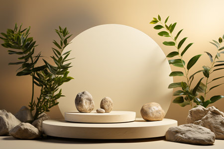 3d render, abstract minimal geometric forms, podiums for product displayの素材