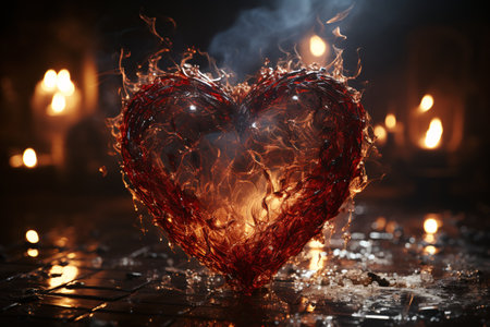 Burning heart on a dark background. Valentine's day concept.の素材