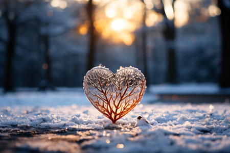 Heart in the snow. winter background. Valentines day concept.の素材