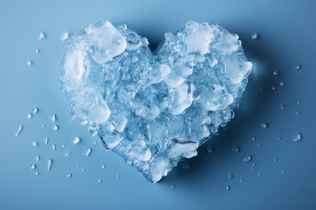 Heart made of ice cubes on blue background. love concept. Toned.の素材