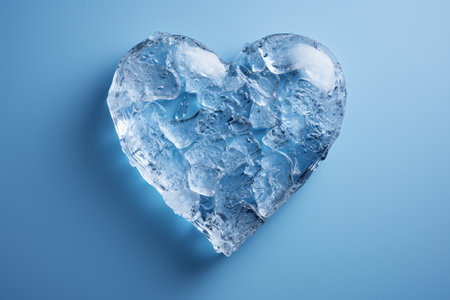 Heart made of ice on blue background. Valentines day concept.の素材