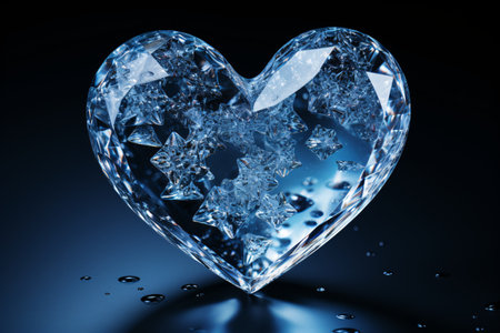 crystal heart on black background. 3d rendering - illustration.の素材