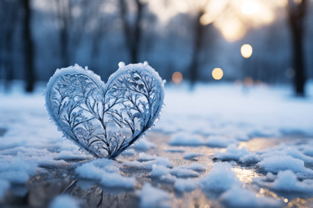 Heart in the snow. beautiful winter background. valentines day.の素材