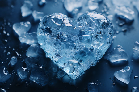 Heart of ice on dark blue background. Shallow depth of fieldの素材