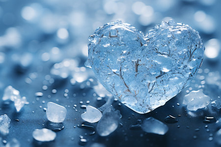 Heart of ice on a dark blue background. Shallow depth of fieldの素材