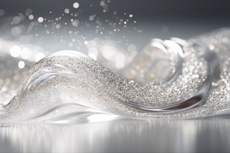 Silver glittering background with bokeh defocused lights and wavesの素材