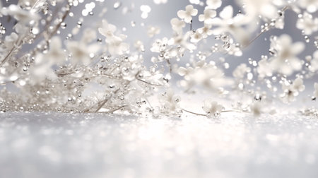 Beautiful white flowers on a white background with bokeh effectの素材