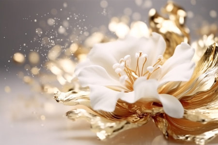 golden flower on a white background with bokeh effect.の素材