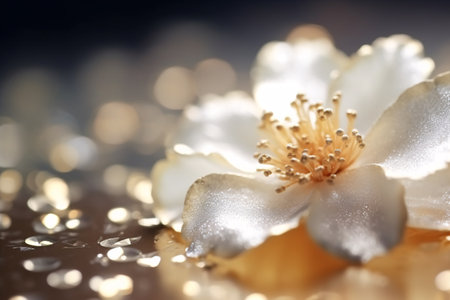 beautiful white flower on a dark background with bokeh effectの素材