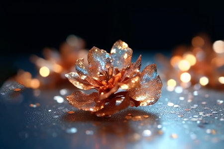 beautiful flower on a dark background with a garland of lightの素材