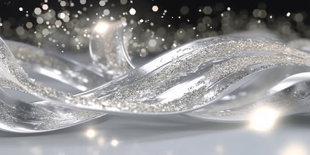 Abstract 3d rendering of wavy surface with bokeh lightsの素材