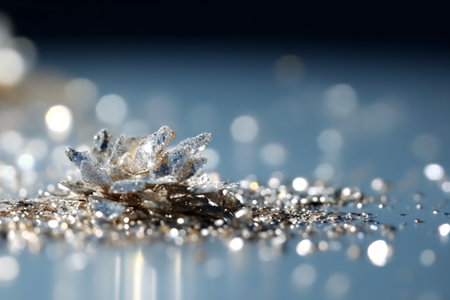 Snowflake on a silver background with bokeh. Christmas backgroundの素材