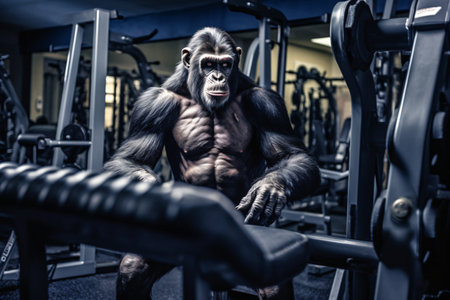 Gorilla in the gym. Bodybuilder posing in the gym.の素材