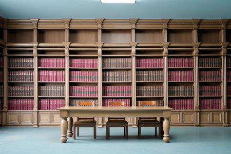Bookshelf with books in a library. 3d rendering.の素材