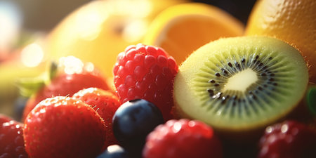 Healthy food background. Fruits and berries on a dark background.の素材