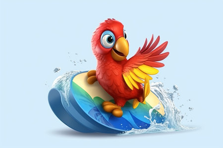cartoon parrot floating on water isolated on white background - illustration for childrenの素材