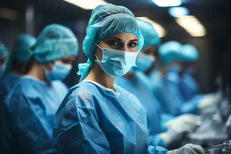 Team surgeon at work in operating room. Group of surgeons in operating room.の素材