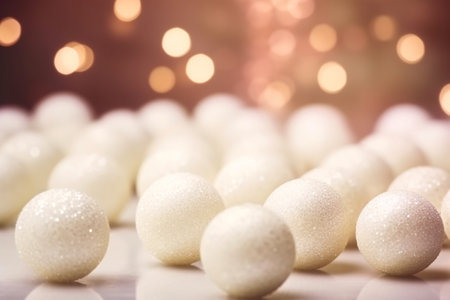 White christmas balls on bokeh background with copyspaceの素材