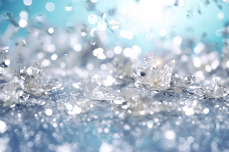 Christmas background with snowflakes on blue bokeh background.の素材