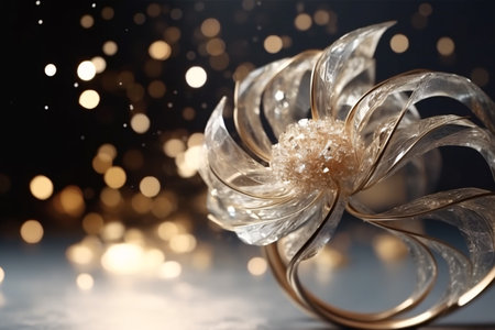 Beautiful golden flower on blurred background, closeup. Space for textの素材