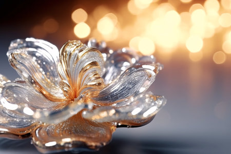 abstract background with bokeh defocused lights and golden flowerの素材