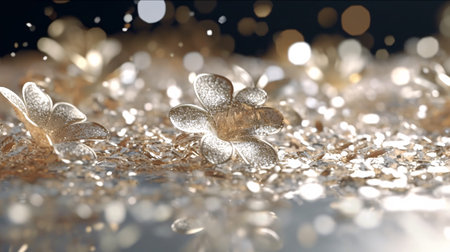 3d illustration of snowflakes on bokeh background.の素材