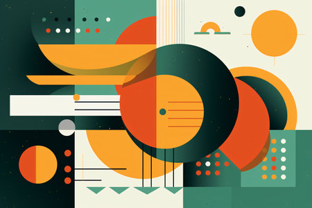 Abstract geometric background with circles and lines in retro style. Vector illustrationの素材
