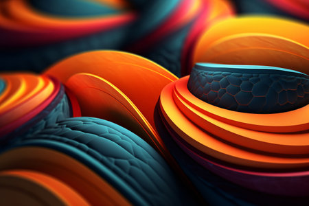 3d illustration of abstract background with orange, blue and black elementsの素材