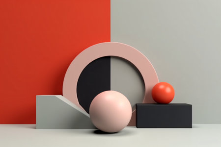 3d render, abstract geometric forms, podium for your design. Minimal scene with geometrical forms.の素材