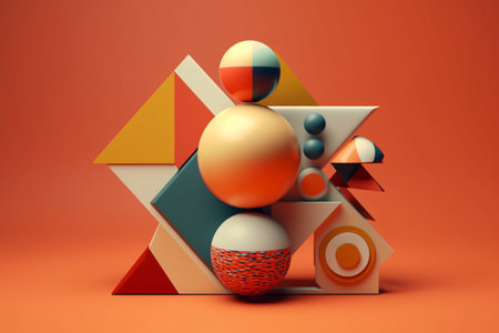 3d illustration of abstract geometric composition with spheres and balls. Minimal background.の素材