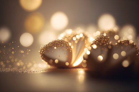 christmas decoration - golden christmas baubles on bokeh backgroundの素材
