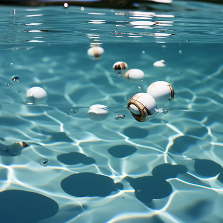 White shells floating in a swimming pool in a sunny summer day.の素材