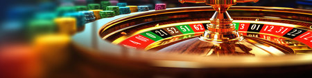 Casino roulette wheel with chips in the casino. 3d renderingの素材