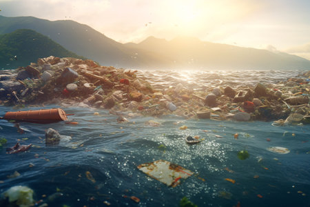 Pollution of environment concept. Garbage in the sea. Pollution of nature.の素材