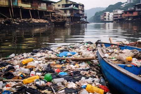 Garbage and trash in the river, pollution of the world.の素材