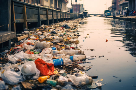 Pollution of the city. Garbage in the city. Pollution of the environment.の素材