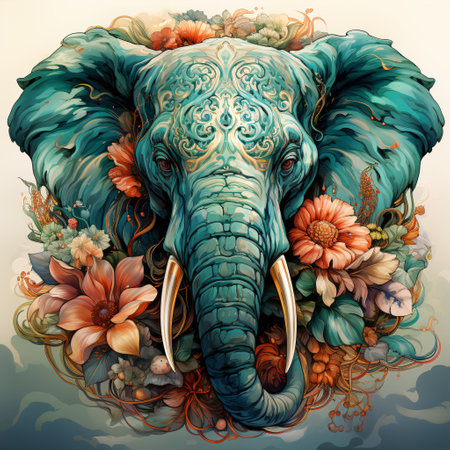 Elephant head with floral ornament. Vector illustration for your design.の素材