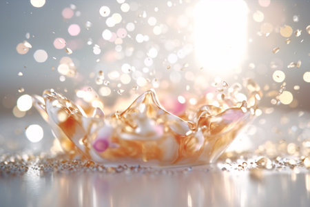 Beautiful crown with water splashes on light background, closeupの素材