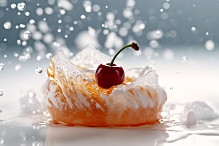 Cherry with ice in water splash on white background, closeupの素材