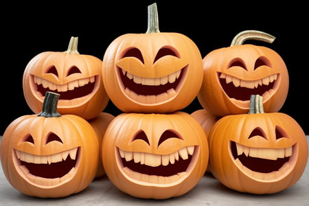 Halloween pumpkins on a black background. 3d illustration.の素材
