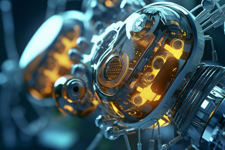 3d rendering of futuristic robot or cyborg with glowing light insideの素材