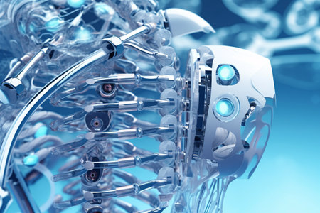 3d rendering of artificial intelligence in blue light background. Computer digital drawing.の素材