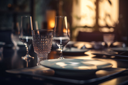 Table setting in a luxury restaurant. Selective focus. Toned.の素材
