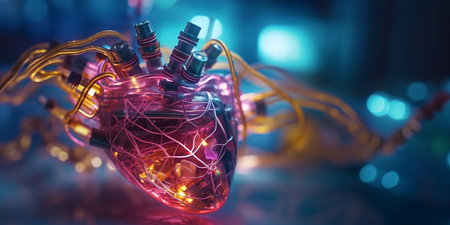 Human heart with electrical cable. 3d illustration. 3d renderingの素材